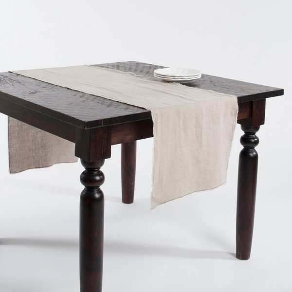 Saro Lifestyle SARO  16 x 72 in. Rectangular Fringed Design Stone Washed Linen Table Runner - Natural 13009.N1672B